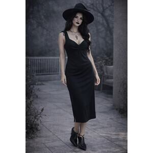 VTG Charlotte Russe Black Y2K Milkmaid Slip Dress M Midi Whimsygoth Coquette